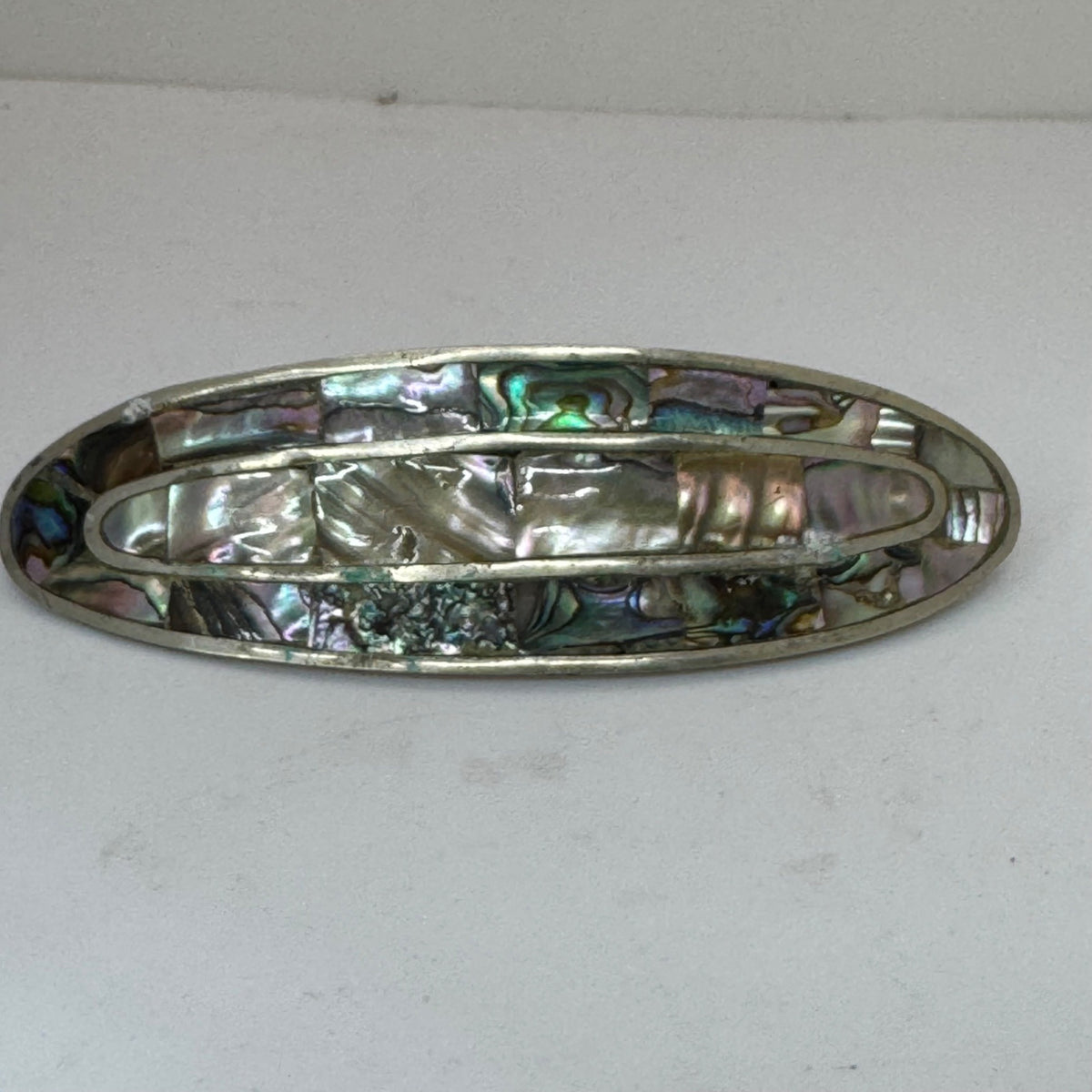 Alpaca Mexico Inlay Abalone MOP Mother Of Pearl Hair Barrette Clip 4.5" Vintage