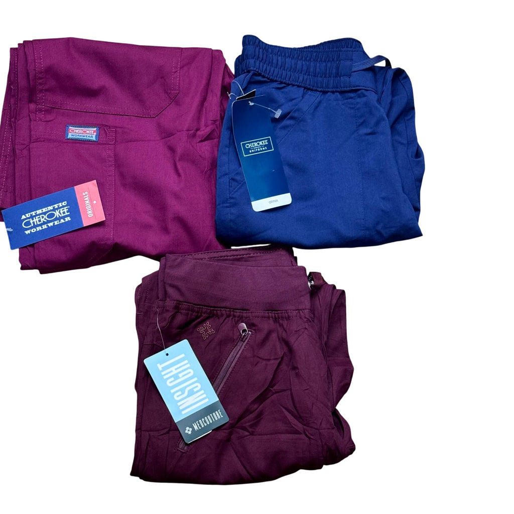 Blue Maroon Burgundy Cherokee Med Couture Scrub Pants XXS Lot of 3 Pair NEW Tag