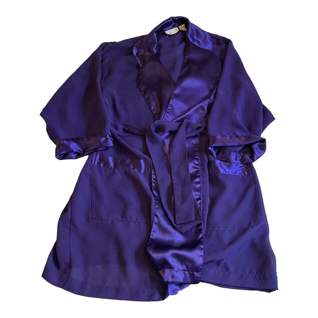 Victoria's Secret Medium Purple Satin Feel Short Gold Label Robe Vtg Housecoat