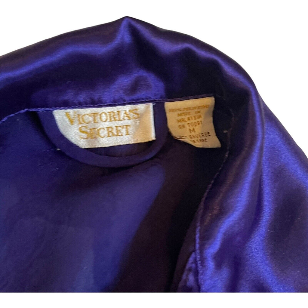 Victoria's Secret Medium Purple Satin Feel Short Gold Label Robe Vtg Housecoat
