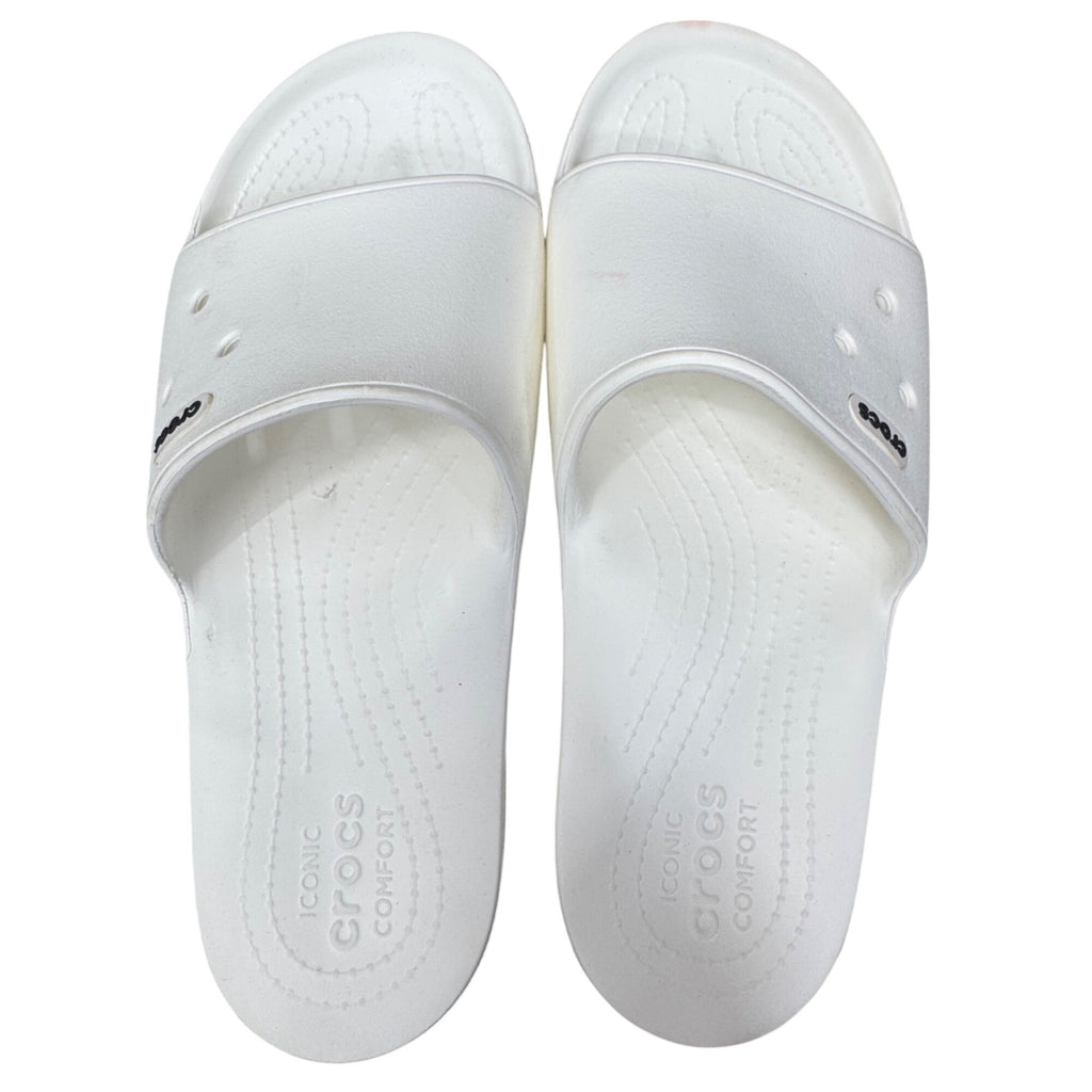 Crocs Unisex White Slide Sandals Men 9 Women 11 Iconic Comfort Pool Shoes READ