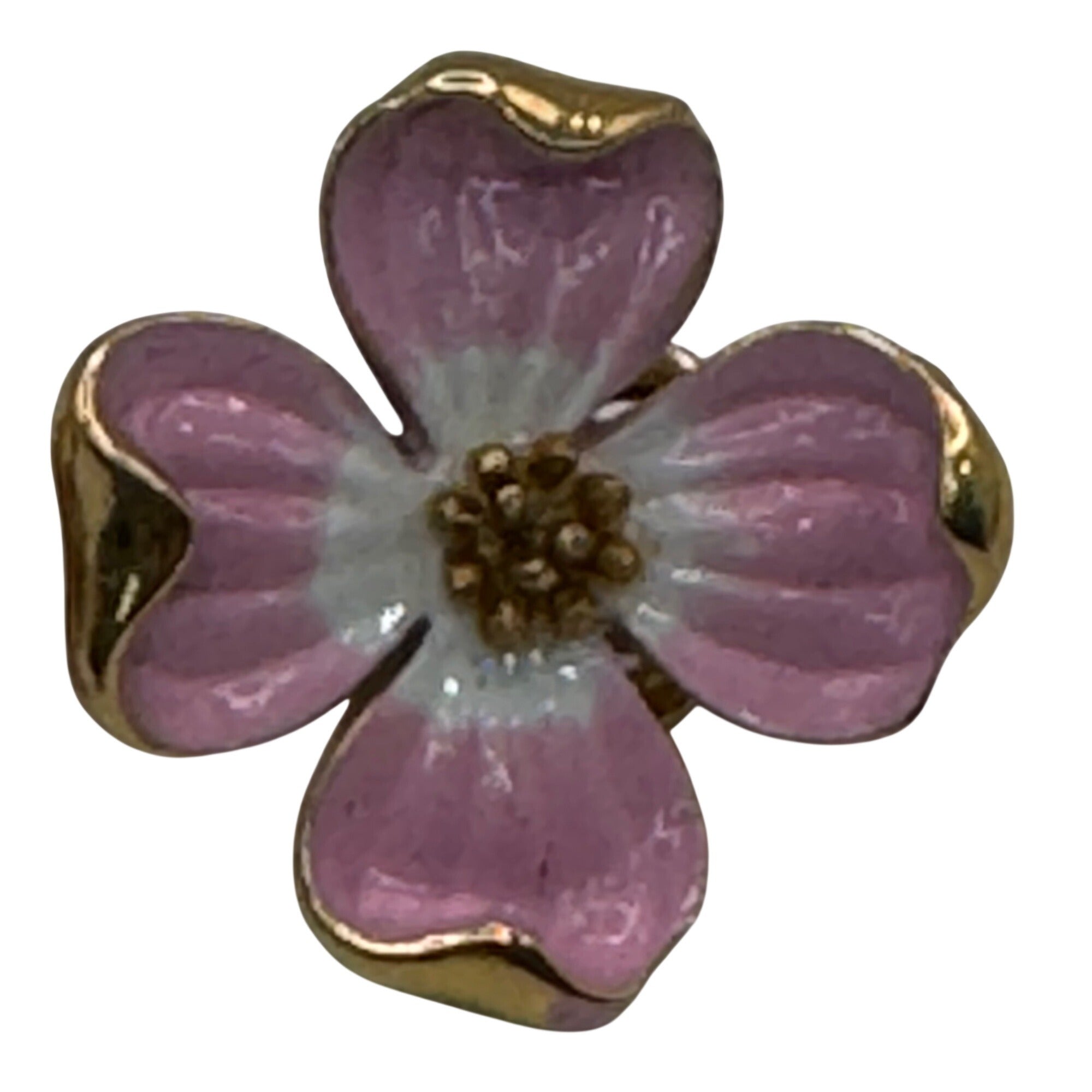 Vintage Trifari Pink Enamel Dogwood Flower Clip-On Earrings Gold Tone Floral