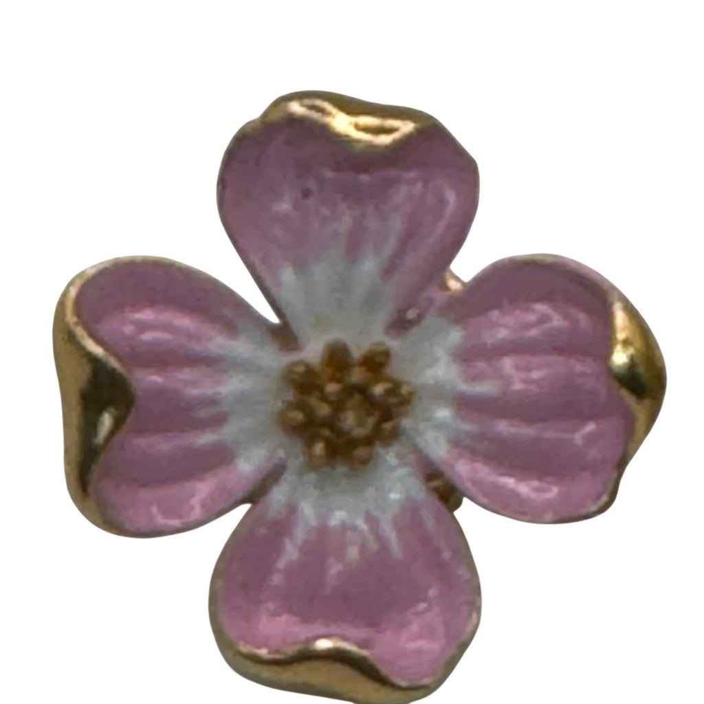 Vintage Trifari Pink Enamel Dogwood Flower Clip-On Earrings Gold Tone Floral