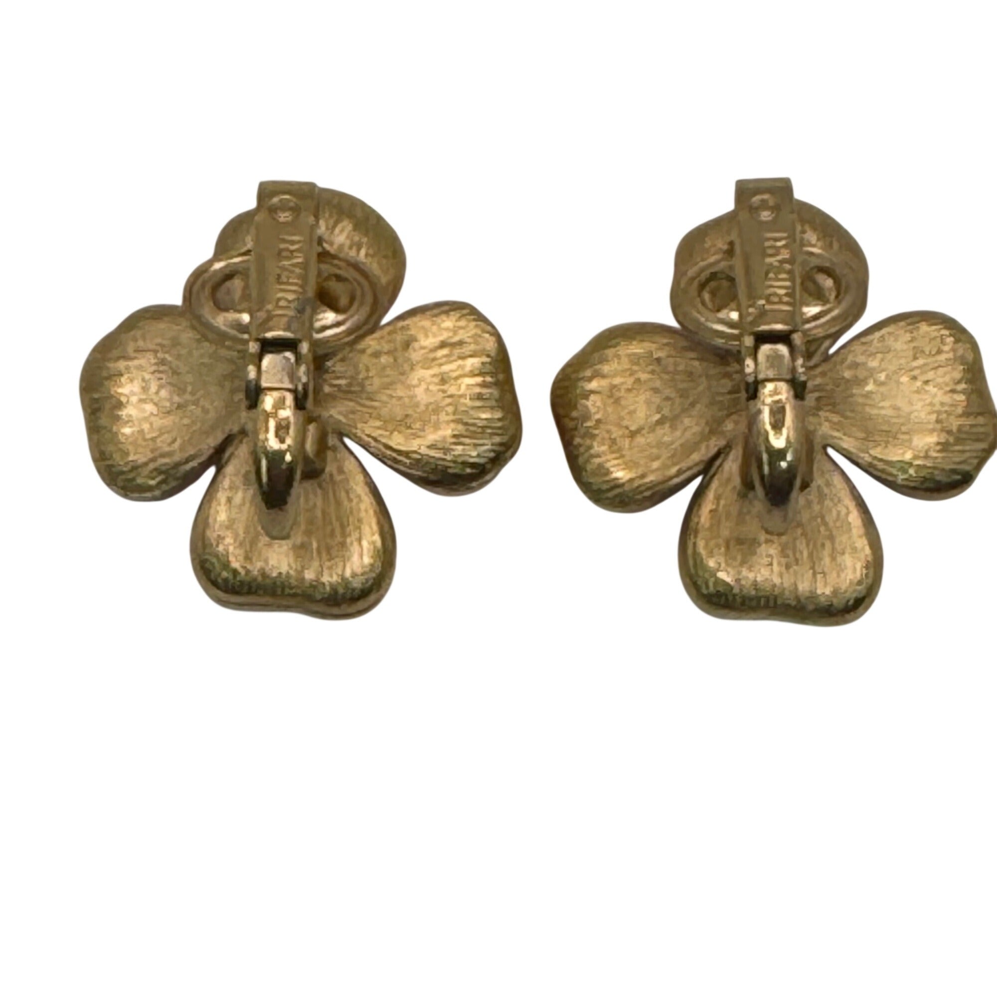 Vintage Trifari Pink Enamel Dogwood Flower Clip-On Earrings Gold Tone Floral