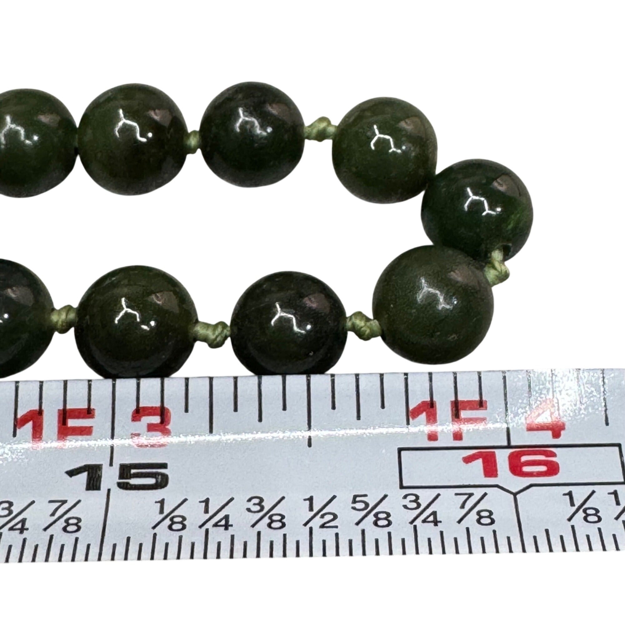 Dark Green Jade Beaded Necklace Double Knotted 14K Gold Clasp 32 Elegant Vintage