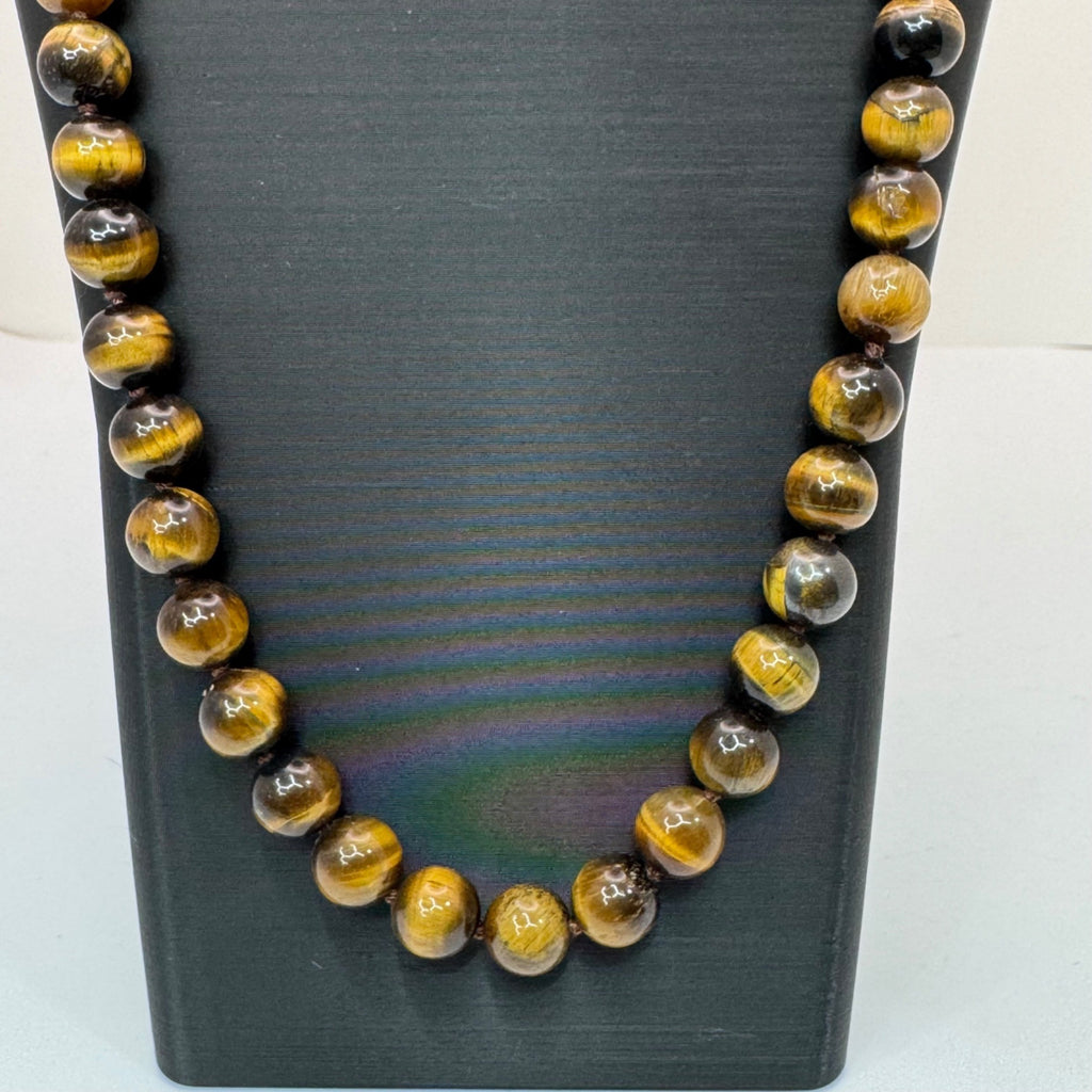 Tigers Eye Beaded Necklace 14K Gold Filled Clasp 34” Polished Heavy Statement