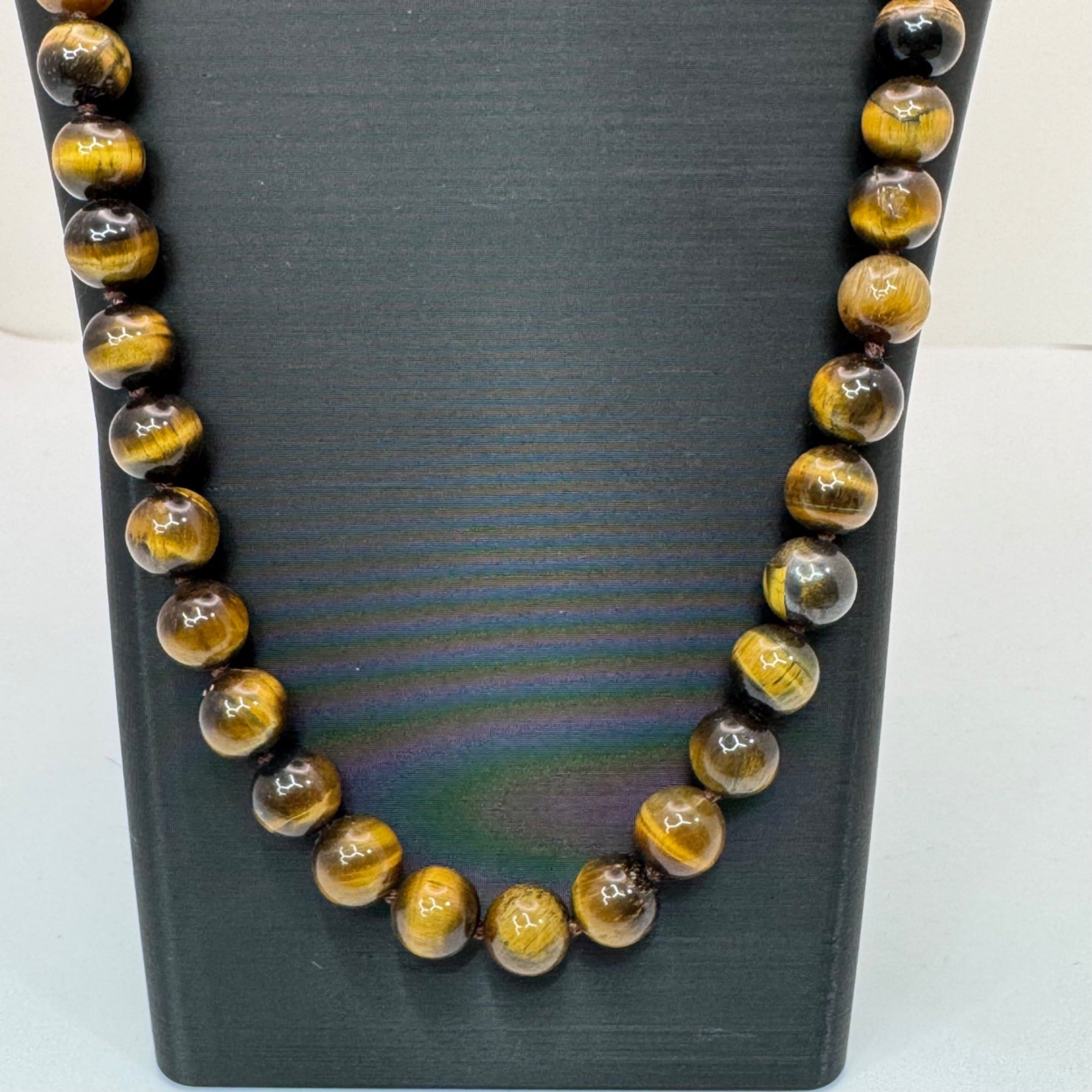 Tigers Eye Beaded Necklace 14K Gold Filled Clasp 34” Polished Heavy Statement