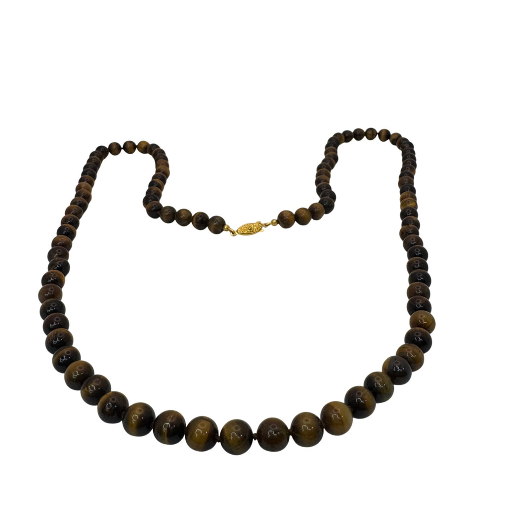 Tigers Eye Beaded Necklace 14K Gold Filled Clasp 34” Polished Heavy Statement