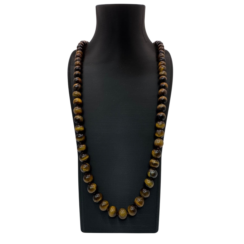 Tigers Eye Beaded Necklace 14K Gold Filled Clasp 34” Polished Heavy Statement