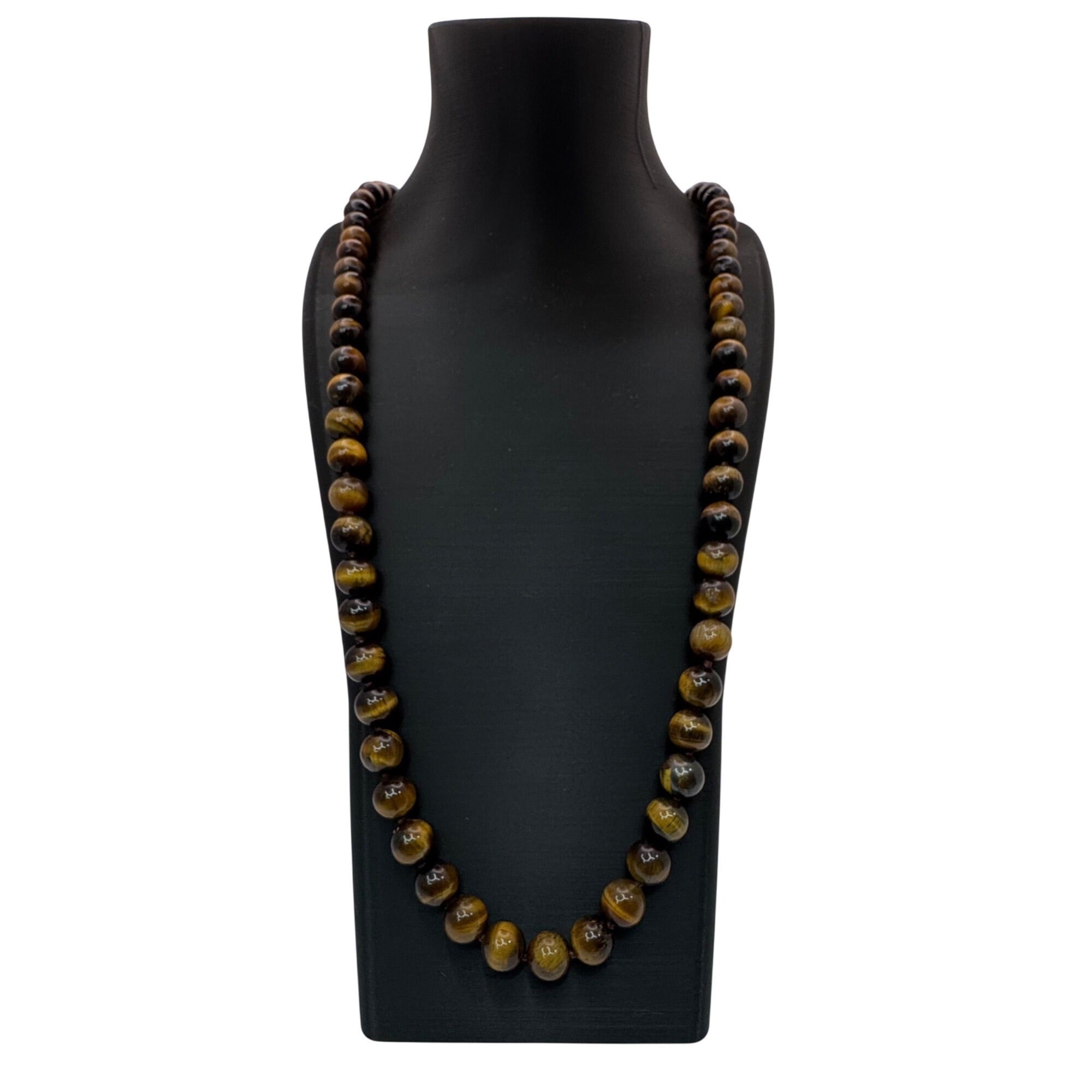 Tigers Eye Beaded Necklace 14K Gold Filled Clasp 34” Polished Heavy Statement