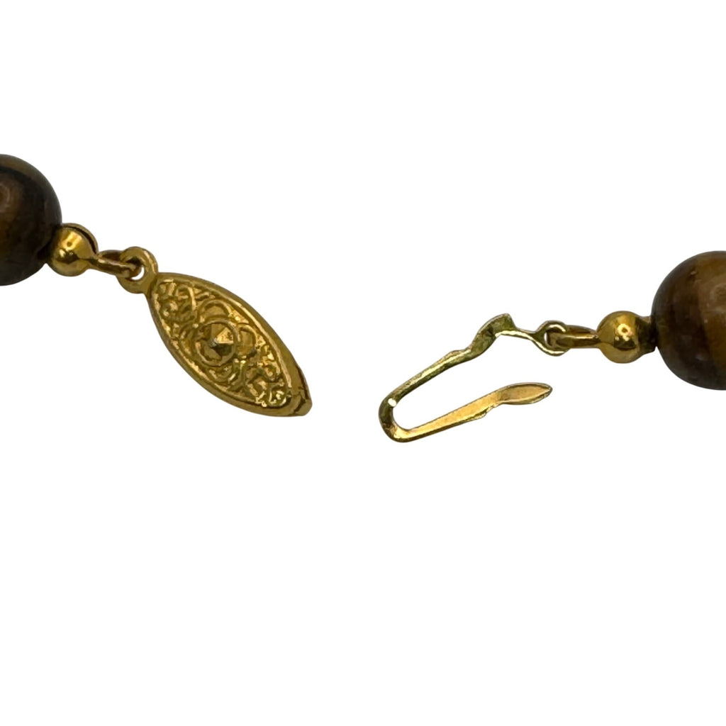 Tigers Eye Beaded Necklace 14K Gold Filled Clasp 34” Polished Heavy Statement