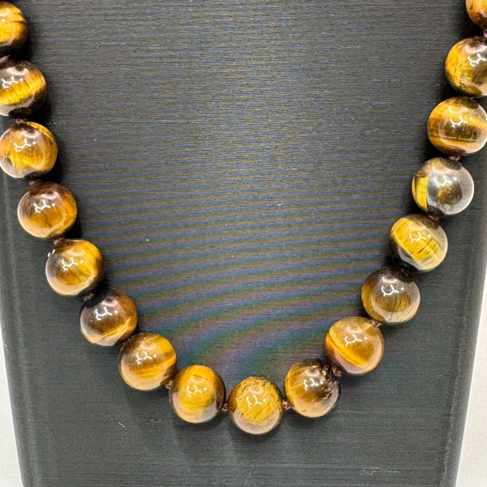 Tigers Eye Beaded Necklace 14K Gold Filled Clasp 34” Polished Heavy Statement