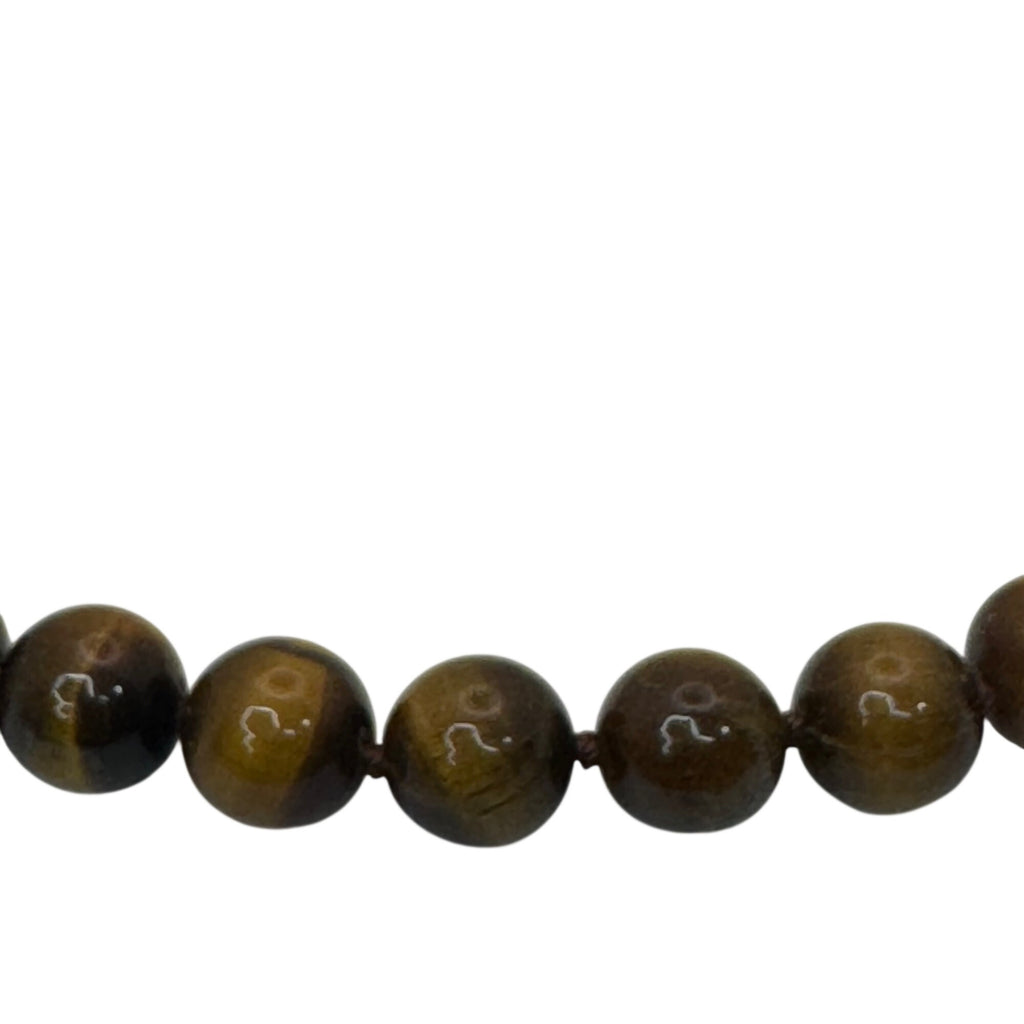 Tigers Eye Beaded Necklace 14K Gold Filled Clasp 34” Polished Heavy Statement