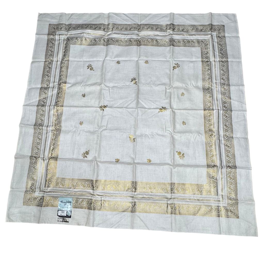 Parisian Prints Kismet Pure Linen 52" Square Tablecloth Gold Foil Floral Border