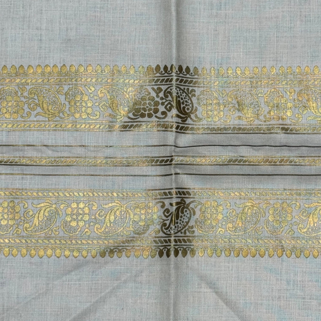Parisian Prints Kismet Pure Linen 52" Square Tablecloth Gold Foil Floral Border