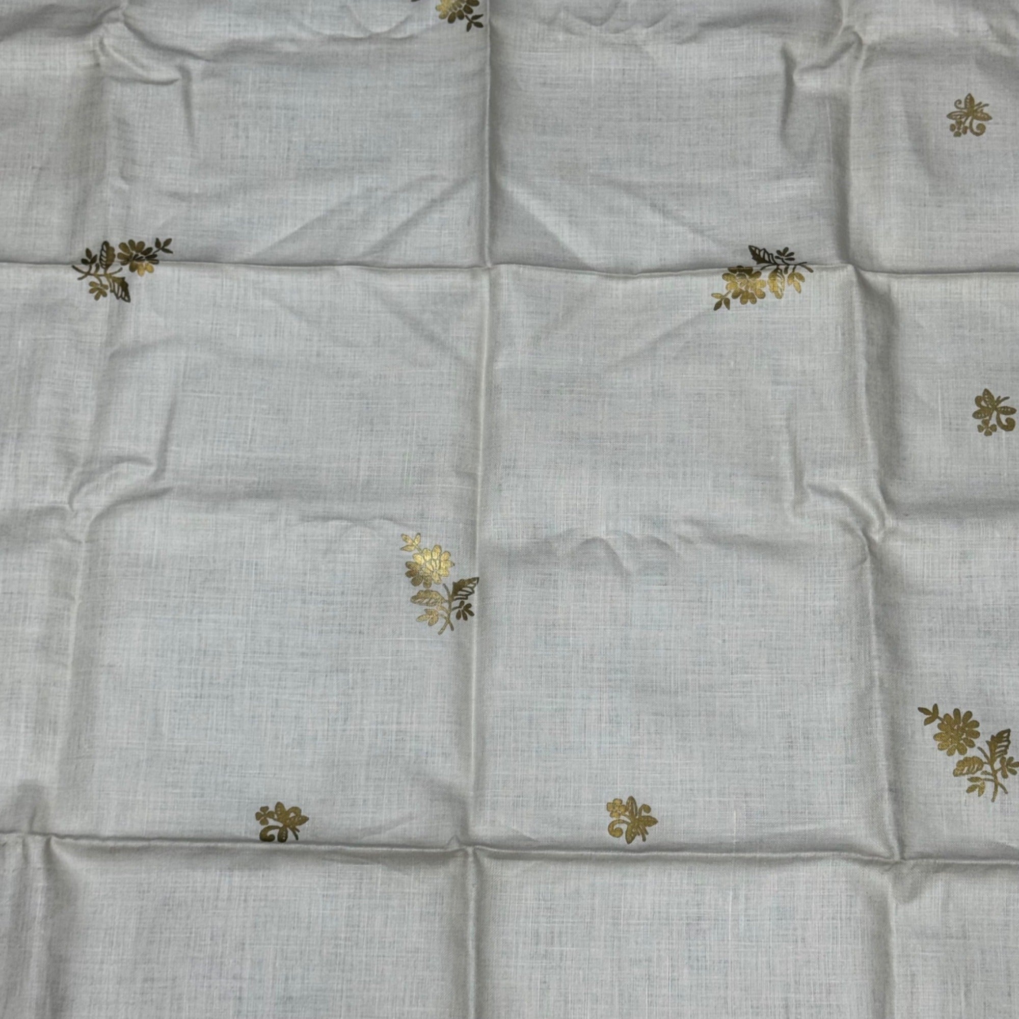 Parisian Prints Kismet Pure Linen 52" Square Tablecloth Gold Foil Floral Border