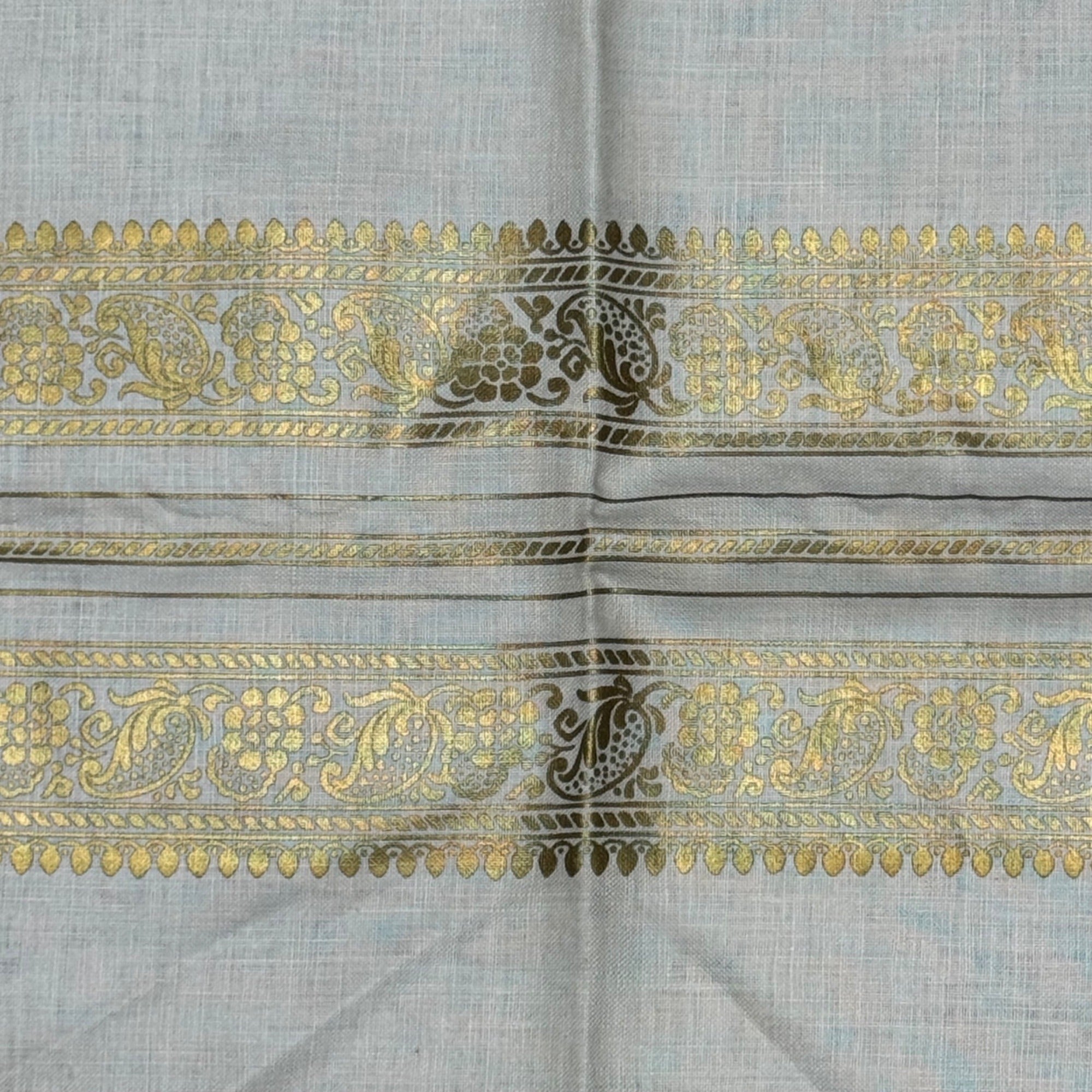 Parisian Prints Kismet Pure Linen 52" Square Tablecloth Gold Foil Floral Border