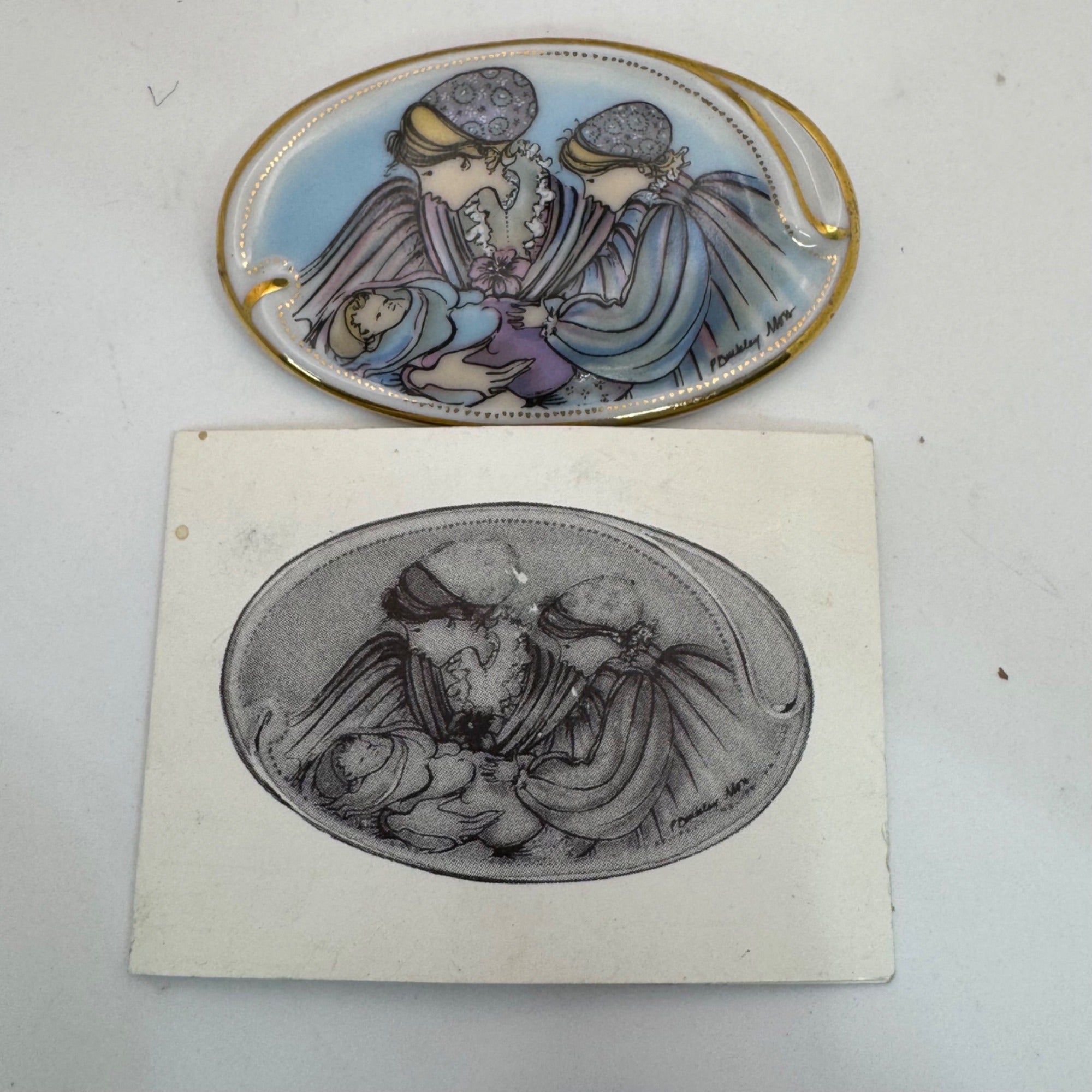 Lot Of 8 P. Buckley Moss Porcelain Membership Pins Brooches Signed Numbered Vtg