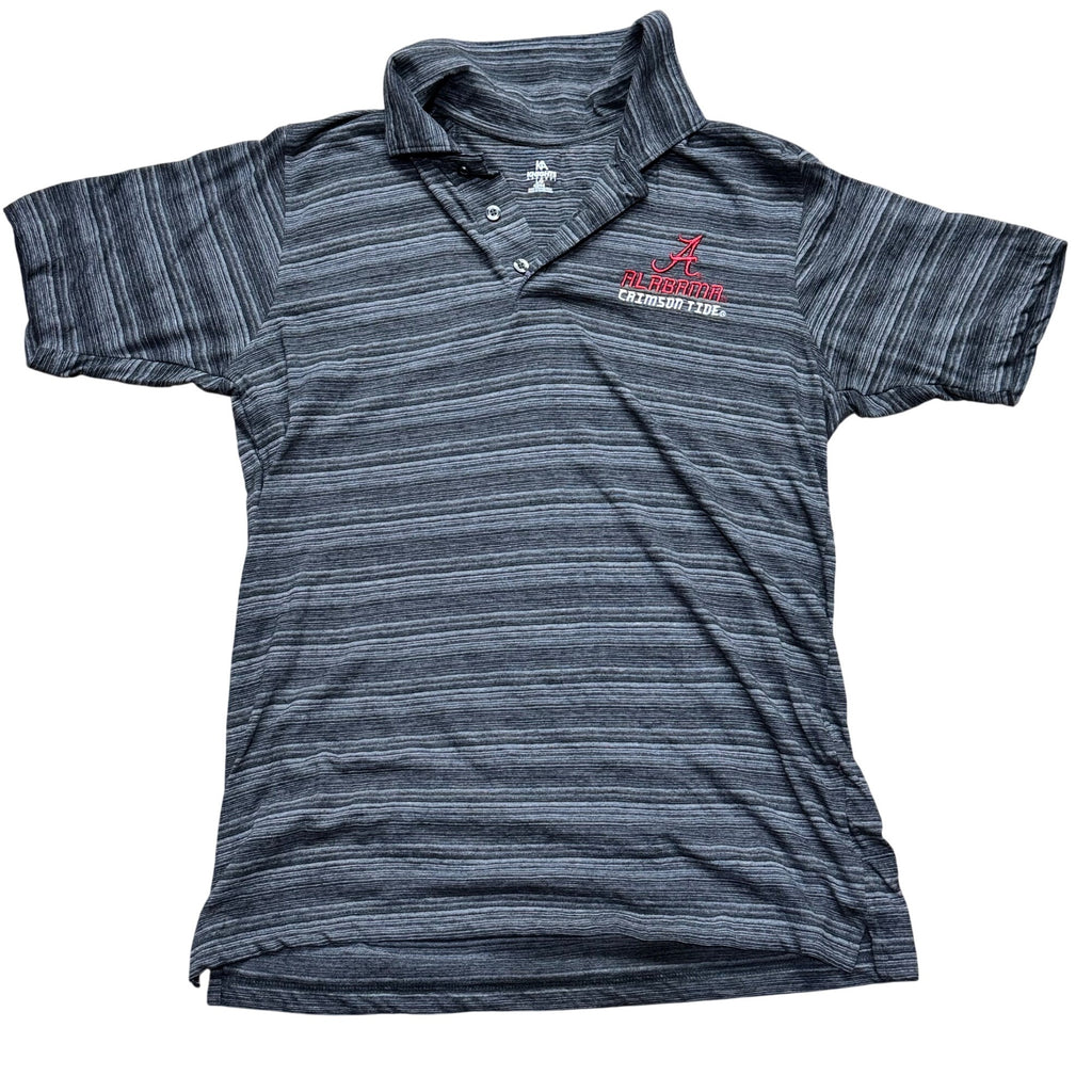 Alabama Crimson Tide  Polo Shirt L Gray Striped Mens Short Sleeve Embroidered