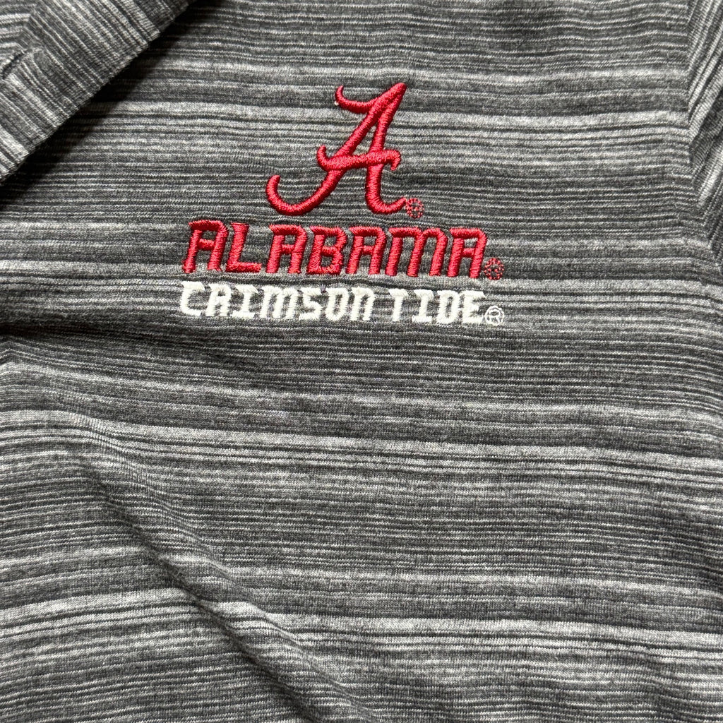Alabama Crimson Tide  Polo Shirt L Gray Striped Mens Short Sleeve Embroidered