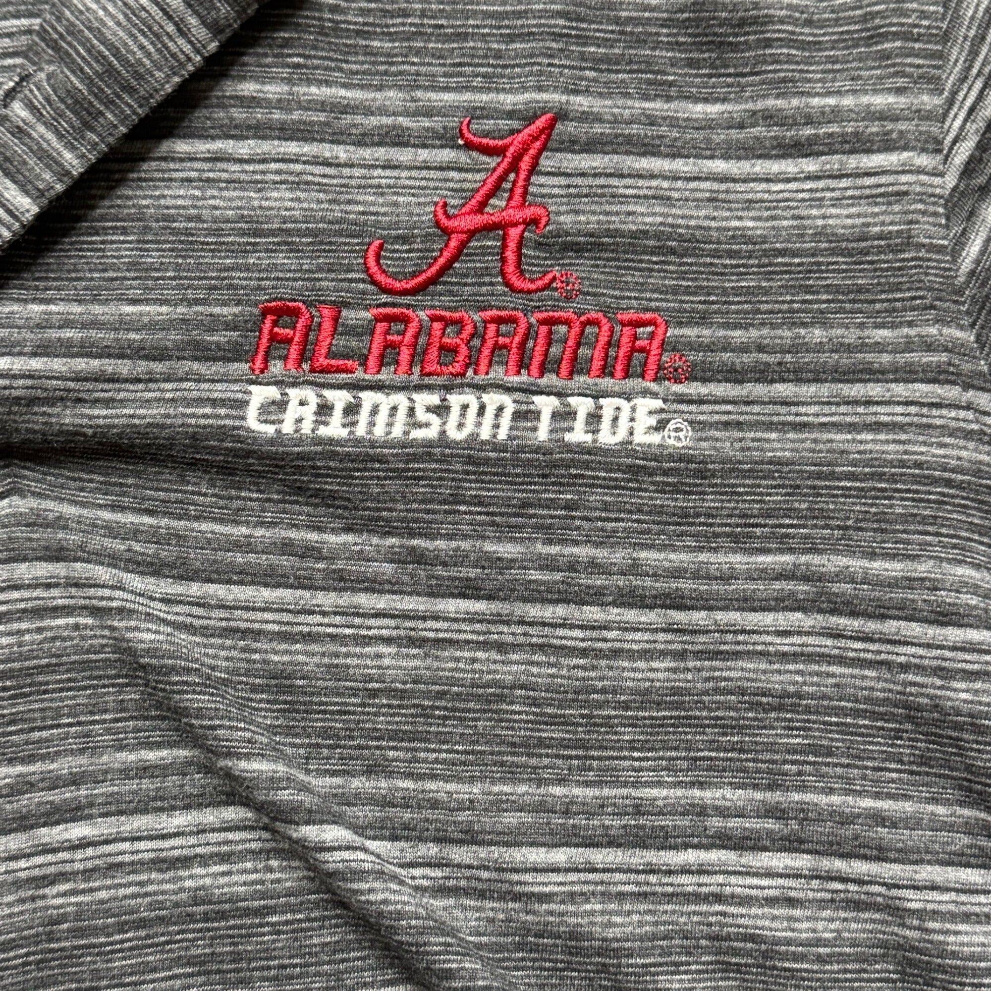 Alabama Crimson Tide  Polo Shirt L Gray Striped Mens Short Sleeve Embroidered