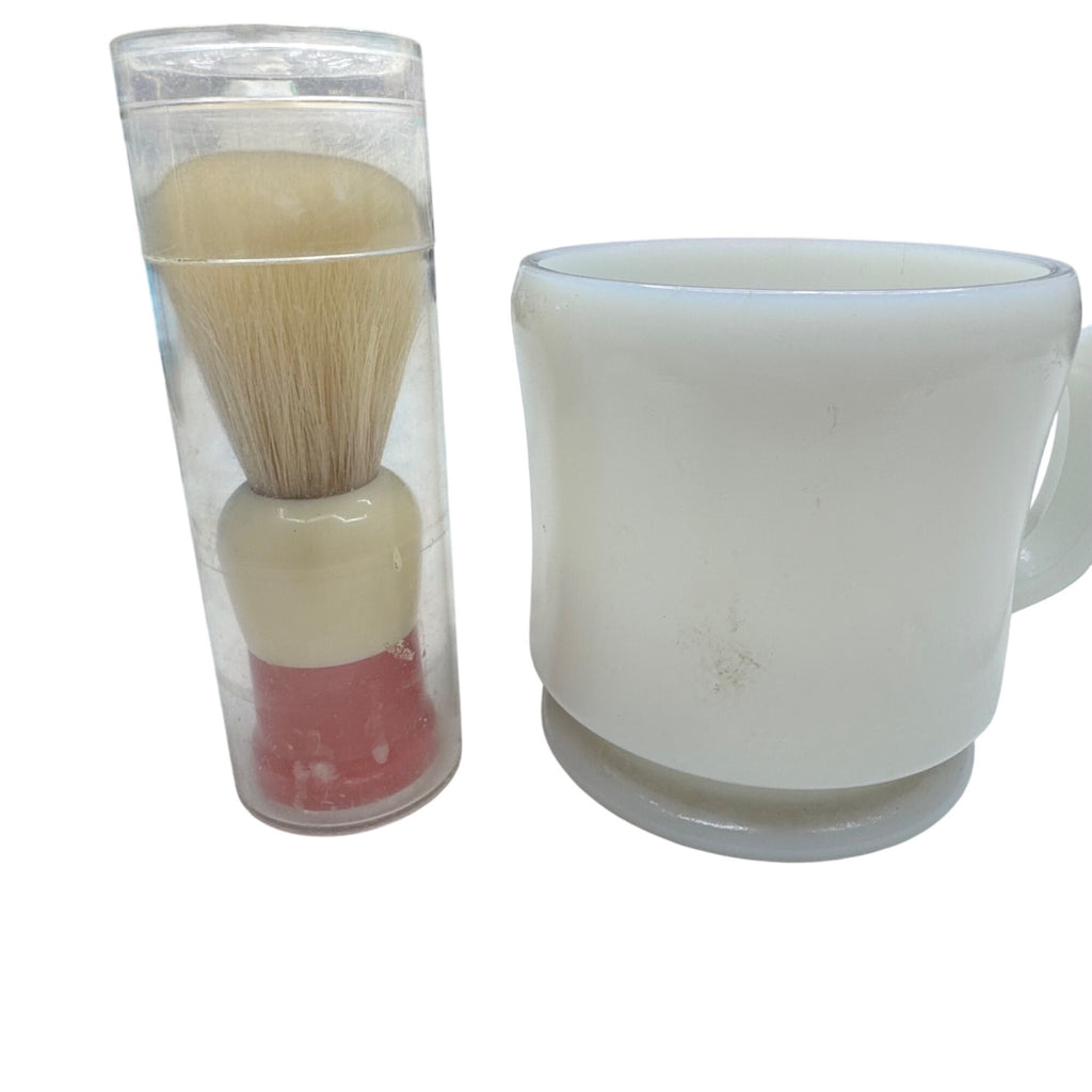 Vintage Peerless Shaving Brush & Williams Mug Soap Anchor Hocking Milk Glass Set