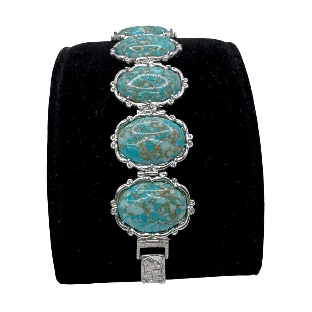 Vintage Claudia Agudelo Silver-Tone Turquoise Oval Cabochon Link Bracelet 7.5"