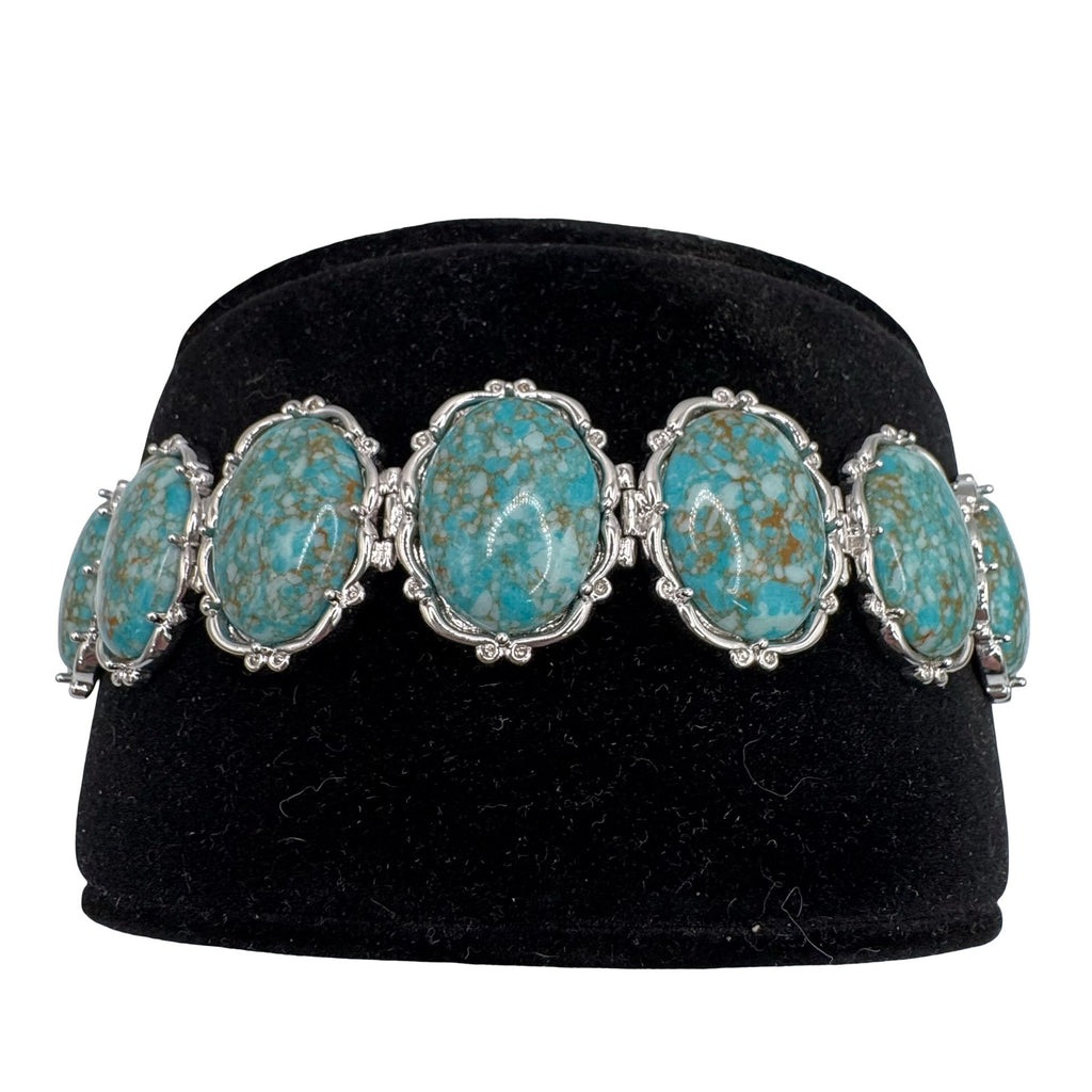 Vintage Claudia Agudelo Silver-Tone Turquoise Oval Cabochon Link Bracelet 7.5"