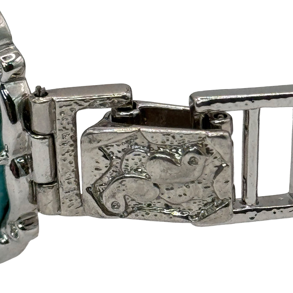 Vintage Claudia Agudelo Silver-Tone Turquoise Oval Cabochon Link Bracelet 7.5"