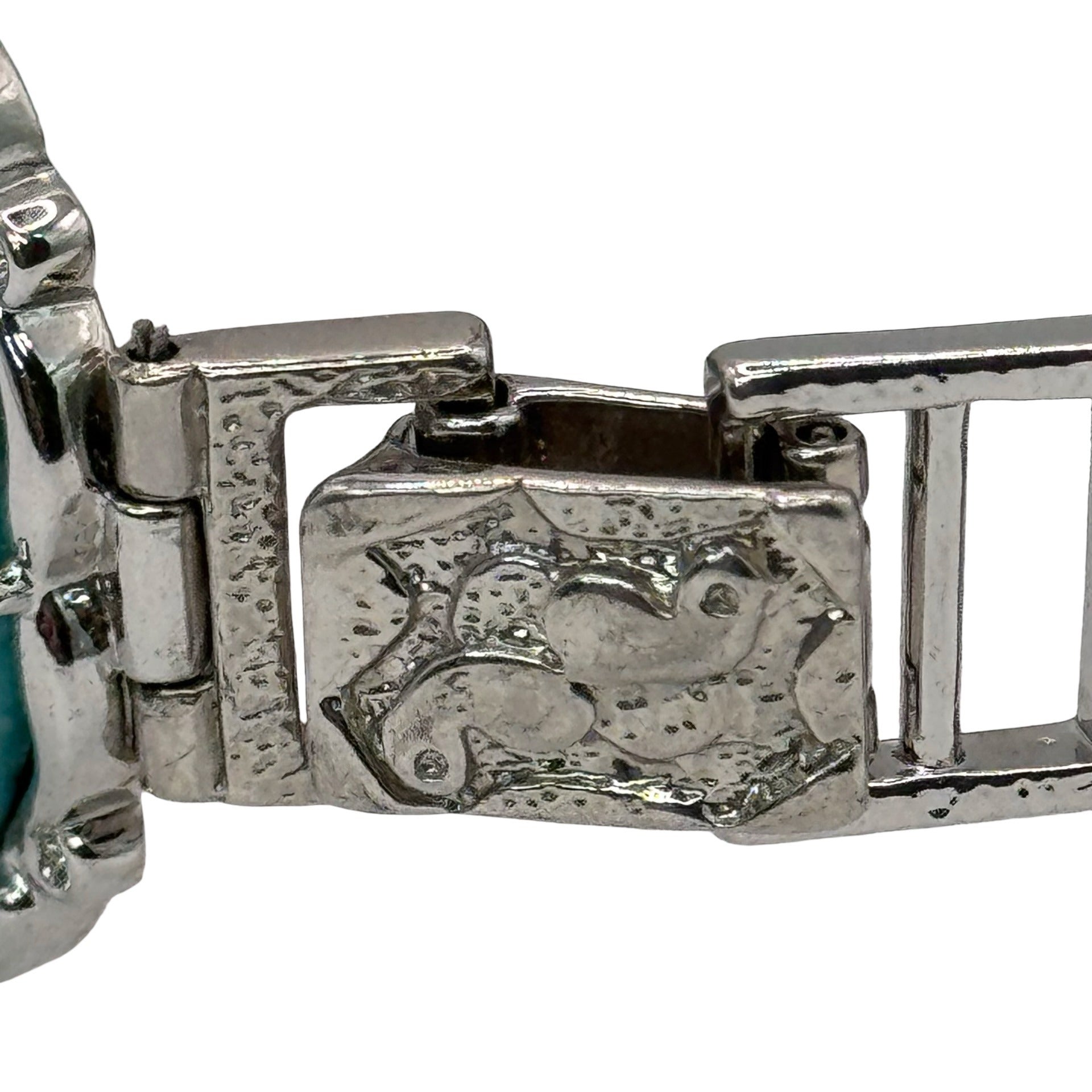 Vintage Claudia Agudelo Silver-Tone Turquoise Oval Cabochon Link Bracelet 7.5"