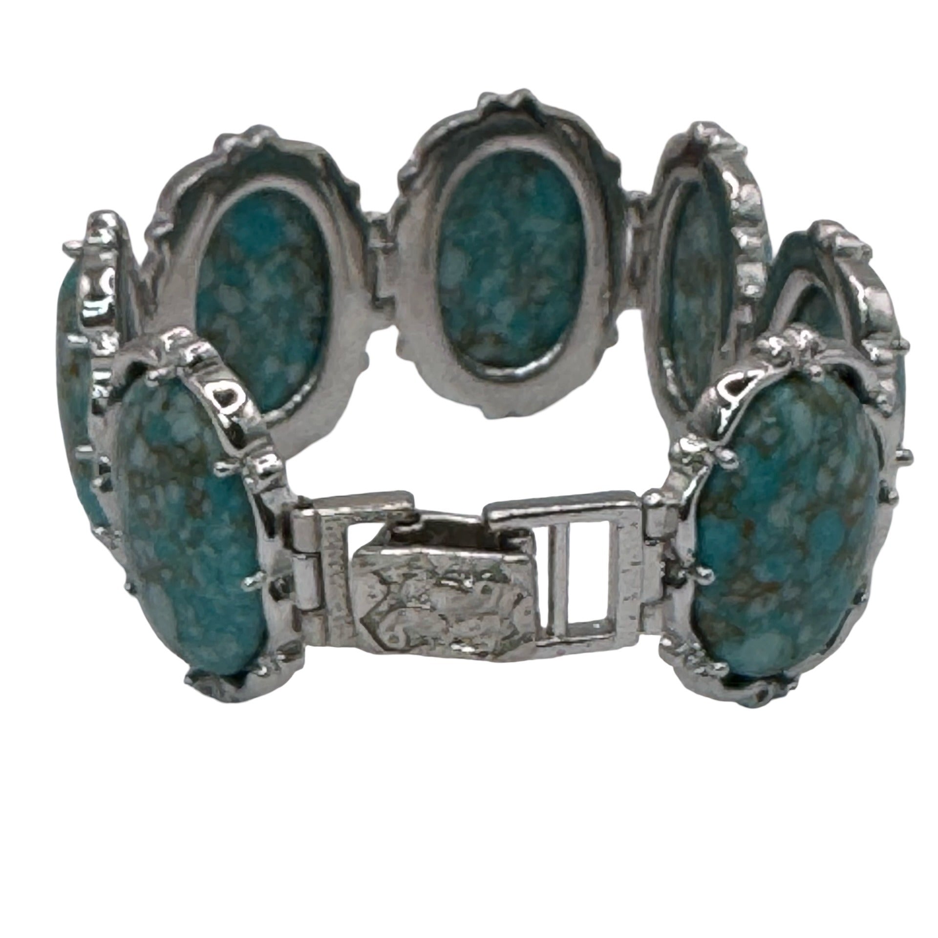 Vintage Claudia Agudelo Silver-Tone Turquoise Oval Cabochon Link Bracelet 7.5"