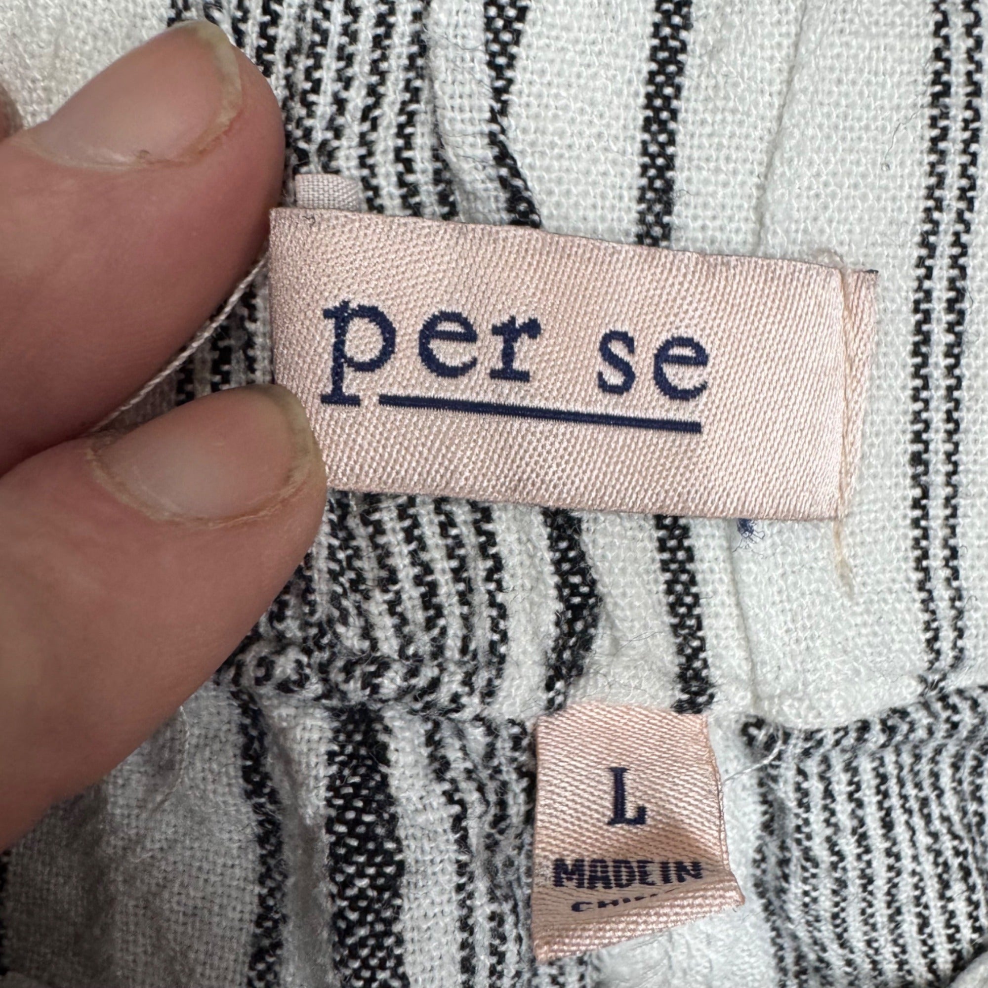 Per Se Womens Striped Linen-Blend Pants L Black & White Size Large Flare Leg