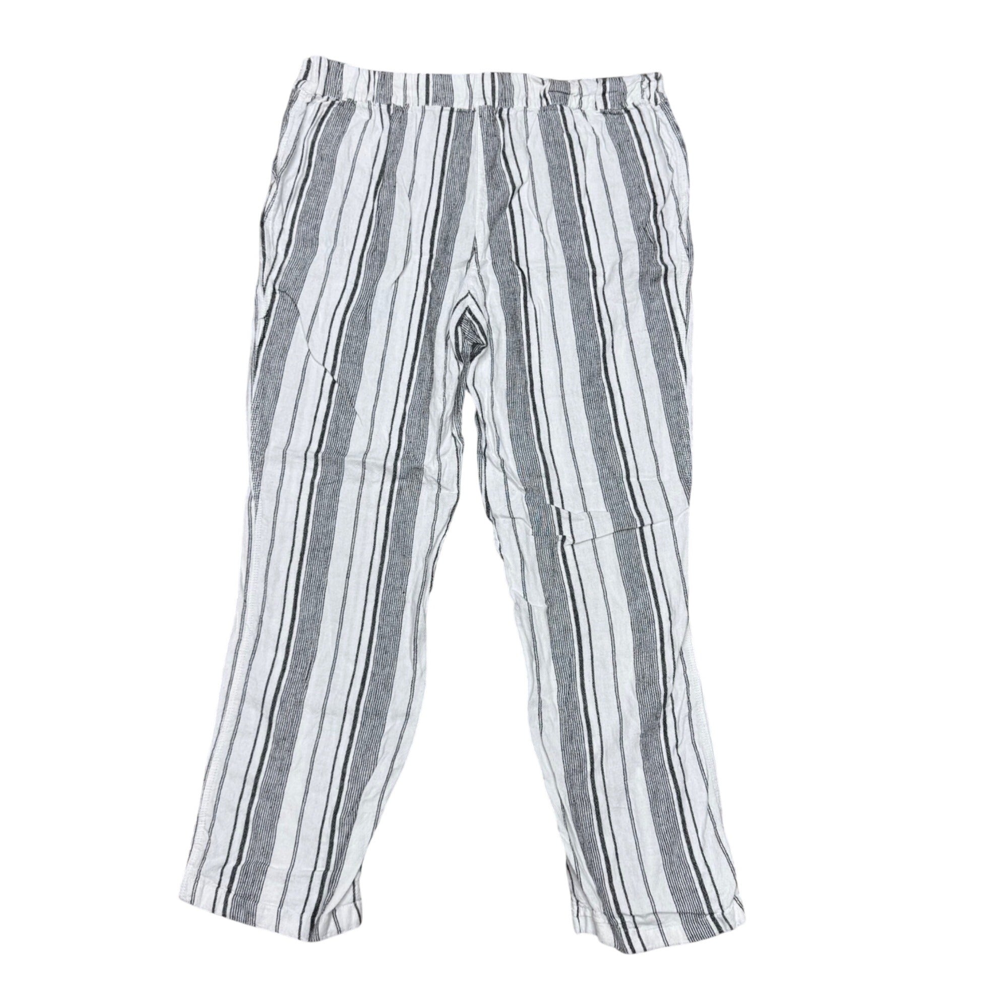 Per Se Womens Striped Linen-Blend Pants L Black & White Size Large Flare Leg