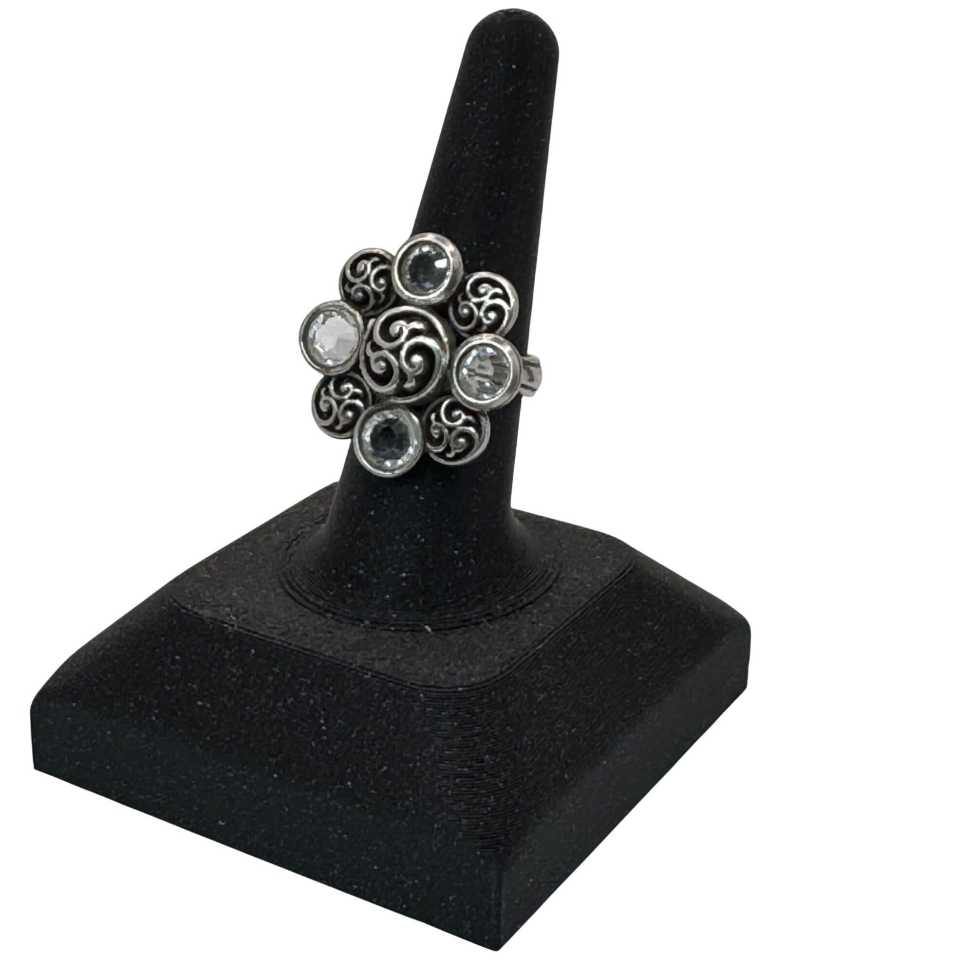 Brighton Silver Celtic Triskele Flower Statement Ring Swirl Ring Clear Crystals