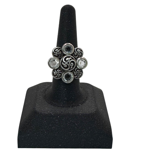 Brighton Silver Celtic Triskele Flower Statement Ring Swirl Ring Clear Crystals