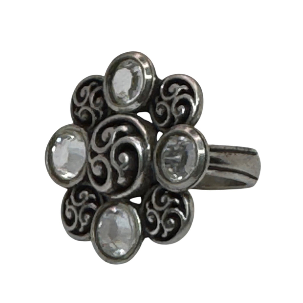 Brighton Silver Celtic Triskele Flower Statement Ring Swirl Ring Clear Crystals
