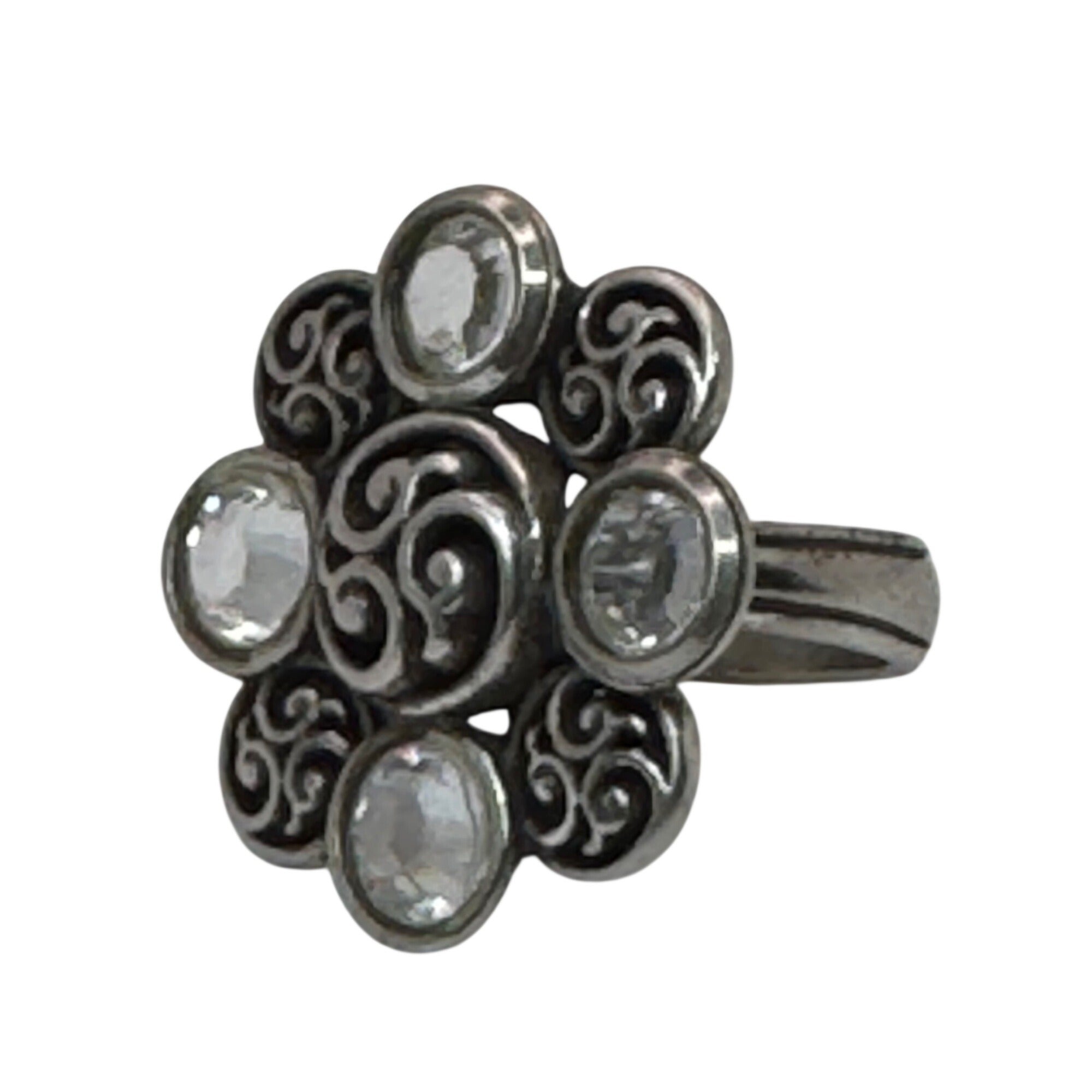 Brighton Silver Celtic Triskele Flower Statement Ring Swirl Ring Clear Crystals