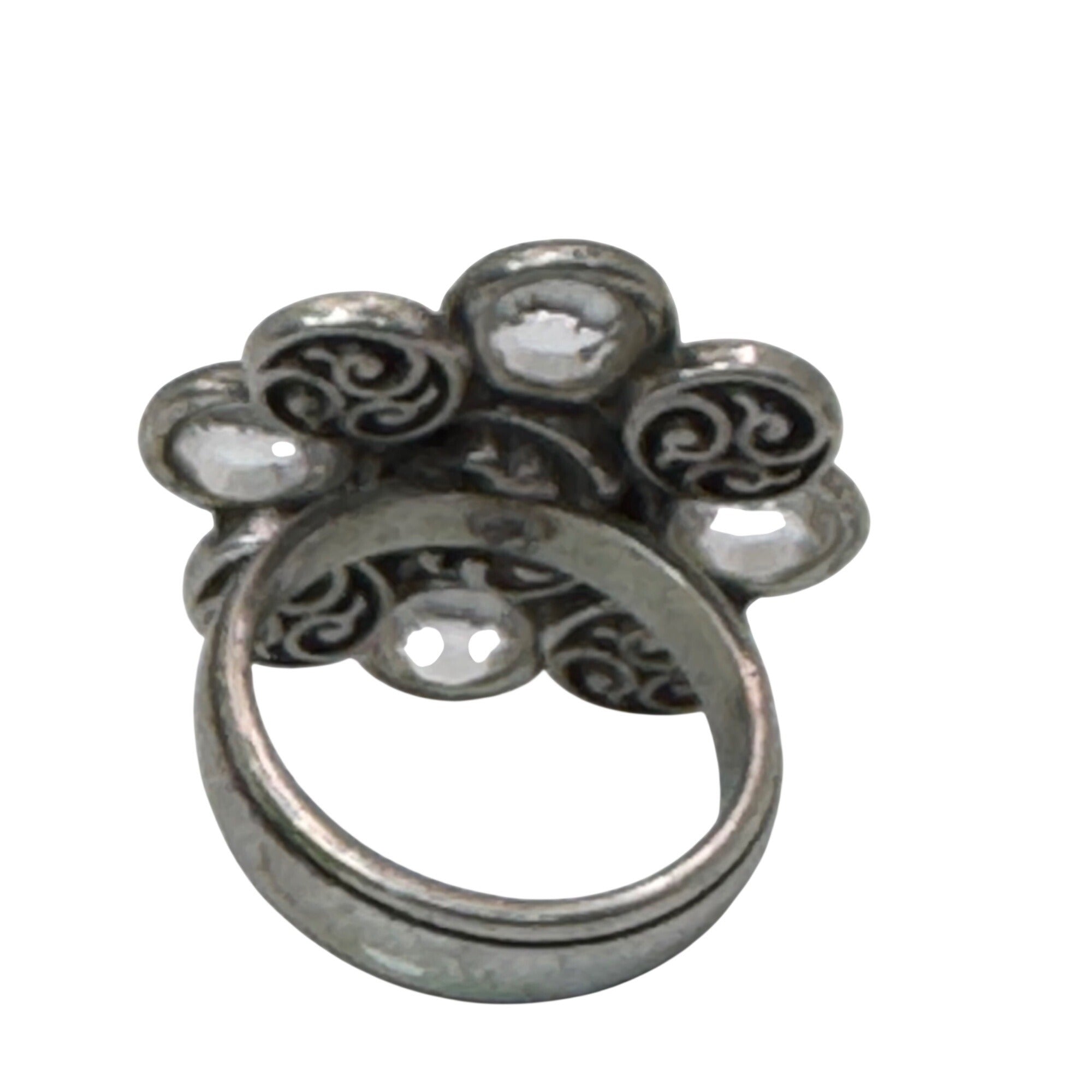 Brighton Silver Celtic Triskele Flower Statement Ring Swirl Ring Clear Crystals
