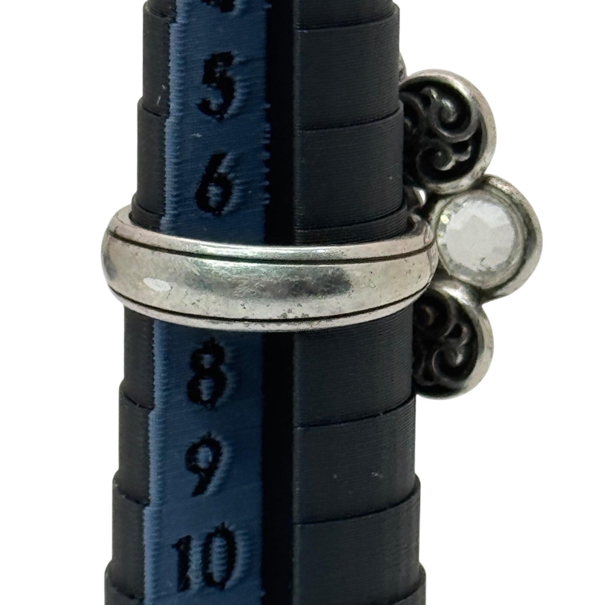 Brighton Silver Celtic Triskele Flower Statement Ring Swirl Ring Clear Crystals