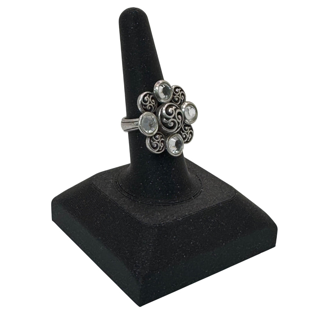 Brighton Silver Celtic Triskele Flower Statement Ring Swirl Ring Clear Crystals