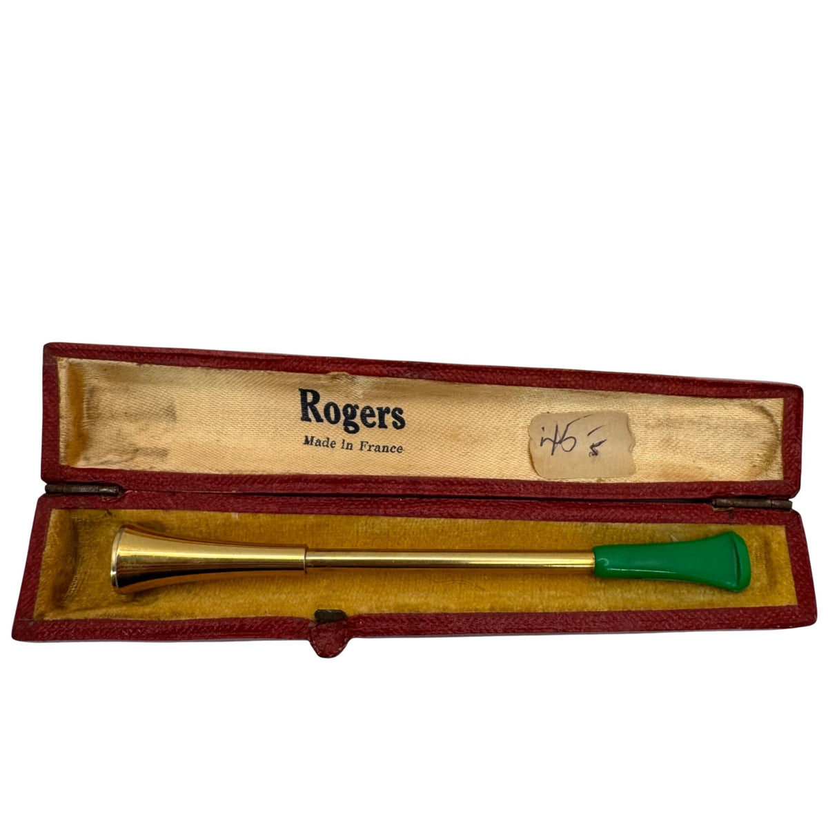 Rogers Cigarette Holder Gold-Tone Ornate Smoking Green France Original Box Vtg
