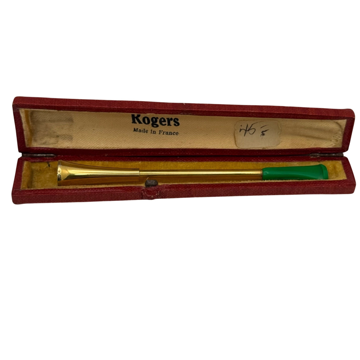 Rogers Cigarette Holder Gold-Tone Ornate Smoking Green France Original Box Vtg