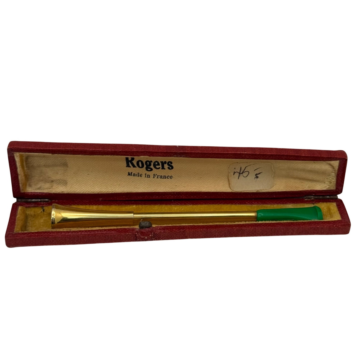 Rogers Cigarette Holder Gold-Tone Ornate Smoking Green France Original Box Vtg