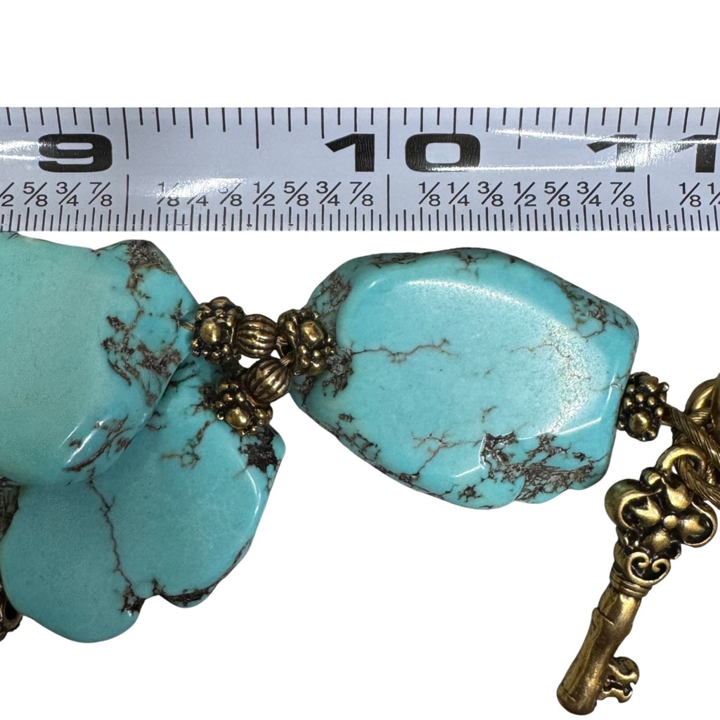 Patricia NashTurquoise Necklace Gold-Tone Lock & Key Charm Pendant 19" Southwest