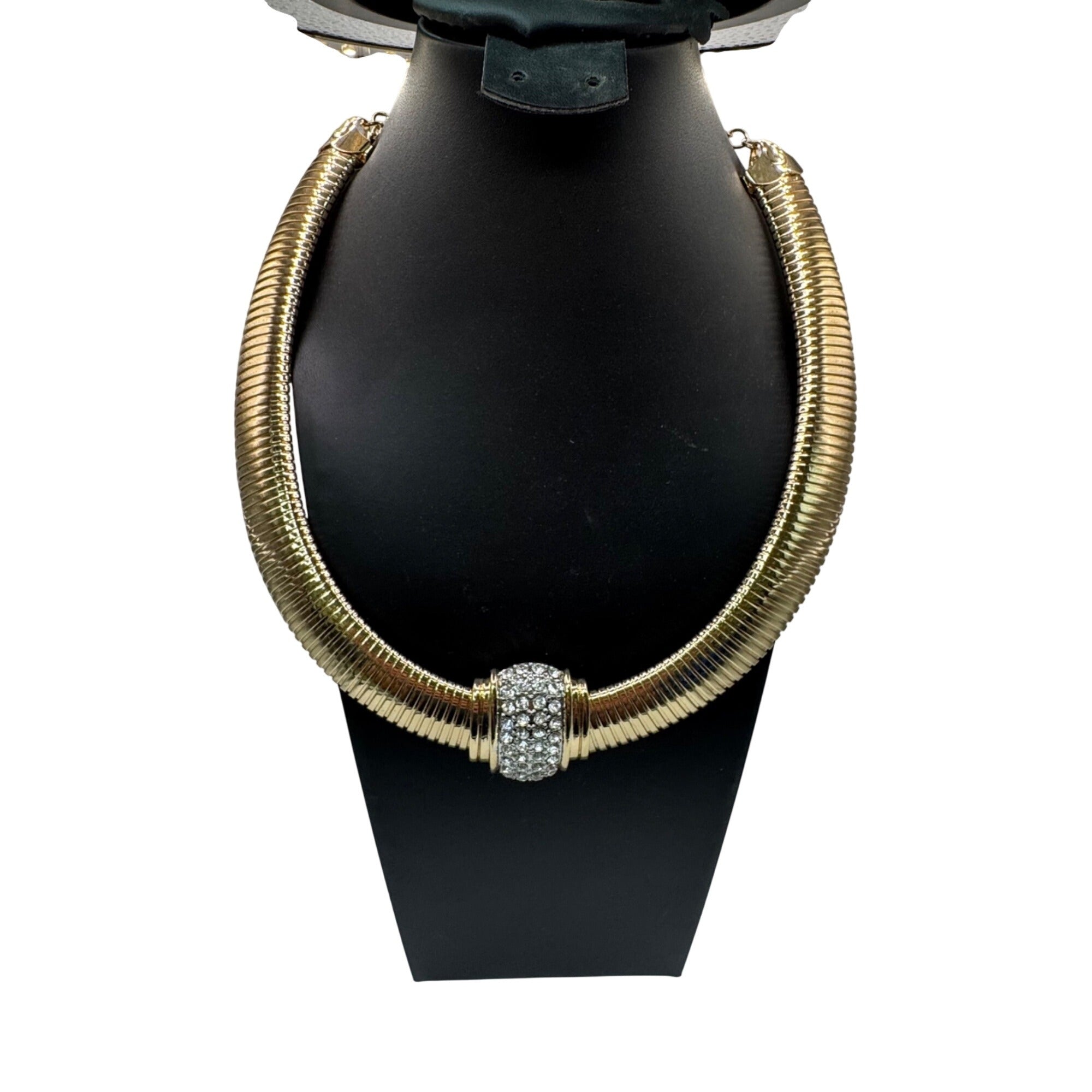 JVC Cobra Snake Choker Gold-Tone Necklace Crystal Accent By OPC Modernist MCM