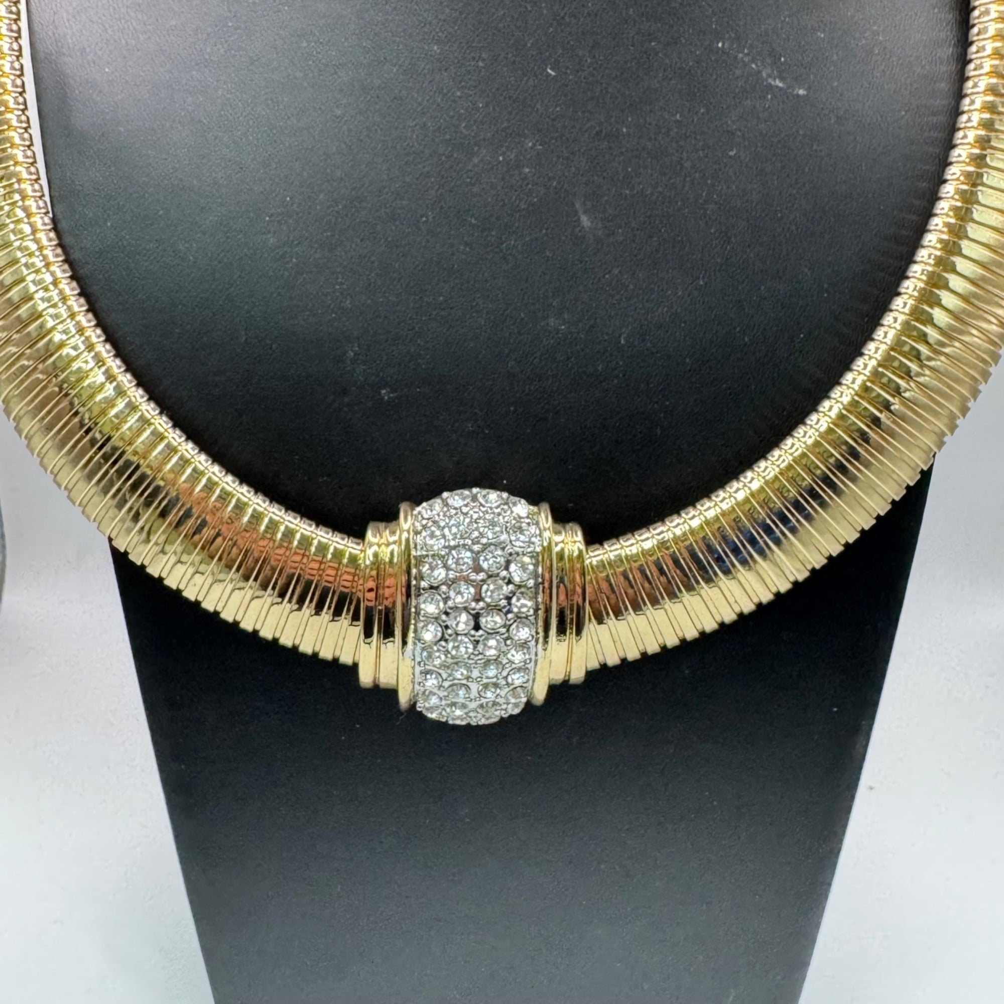 JVC Cobra Snake Choker Gold-Tone Necklace Crystal Accent By OPC Modernist MCM