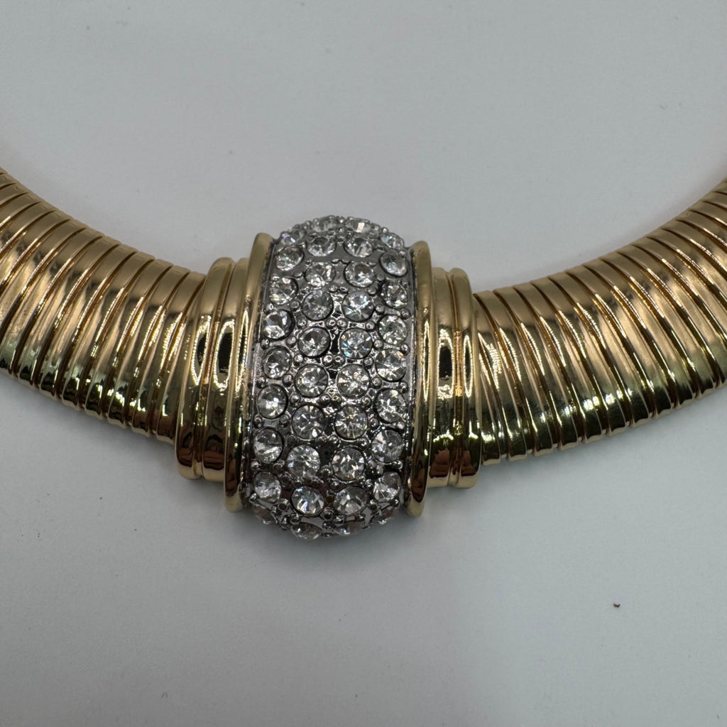 JVC Cobra Snake Choker Gold-Tone Necklace Crystal Accent By OPC Modernist MCM