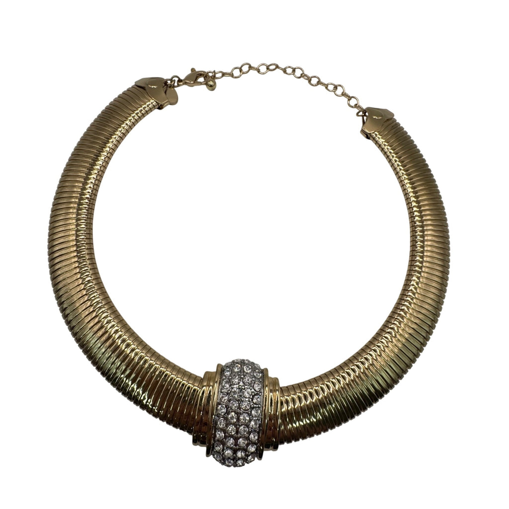 JVC Cobra Snake Choker Gold-Tone Necklace Crystal Accent By OPC Modernist MCM