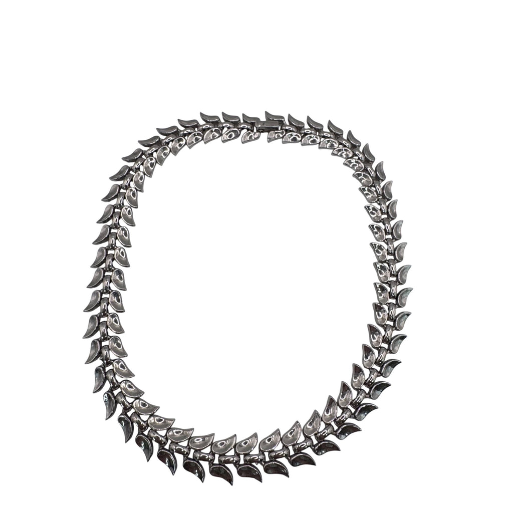 Trifari Silver-Tone Vintage Leaf Serpent Motif Link Necklace 14" Art Deco Choker