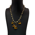 Vintage Czech Amber Glass Drop Pendant Necklace Yellow Beaded UV GLOWS 16" READ